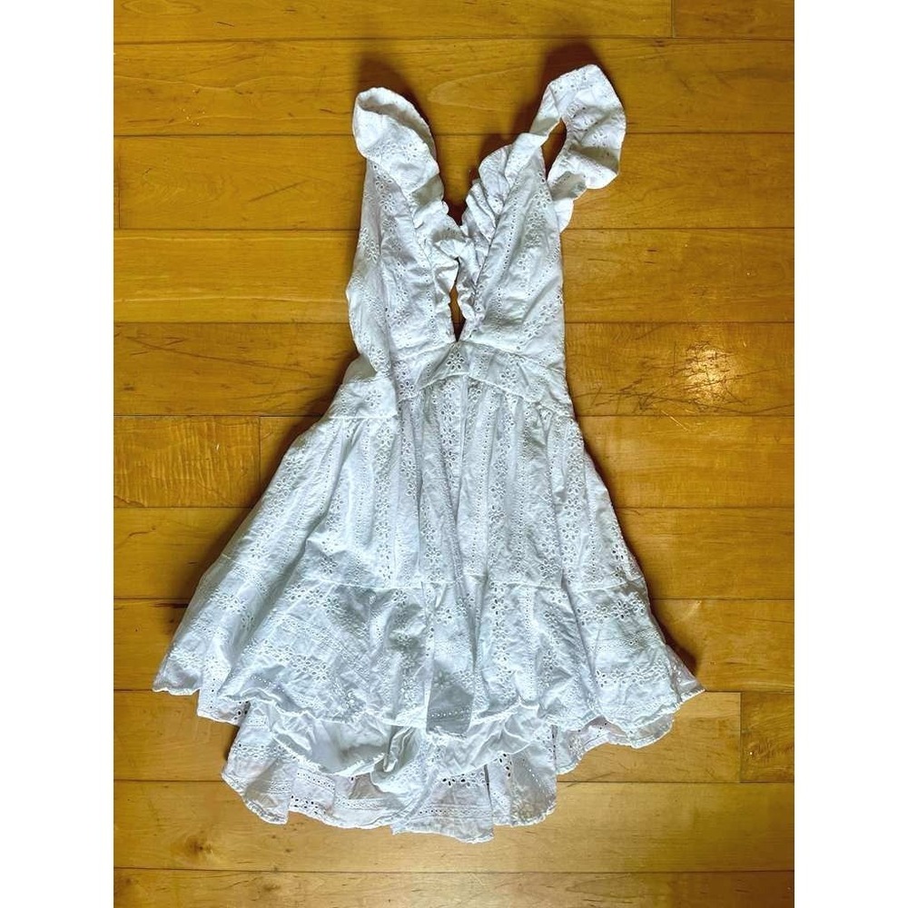 Mable White Eyelet Ruffle Lace Up Back Romper Medium Cottagecore Summer Bridal - Picture 4 of 7